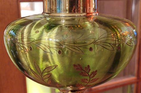 Ancienne Lampe A P Trole Verte Pied Marbre Et Bronze D Cor Maill