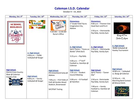 CISD Calendar for This Week | News | colemantoday.com