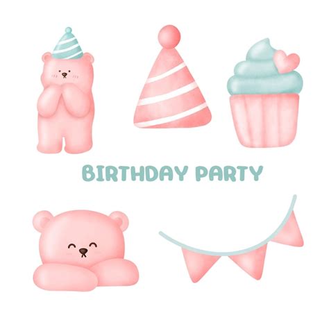 Aquarel Happy Birthday Party Voor Wenskaart Premium Vector