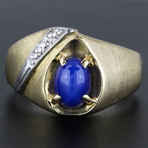 Vintage 13K Yellow Gold Blue Linde Lindy Star Simulated Sapphire