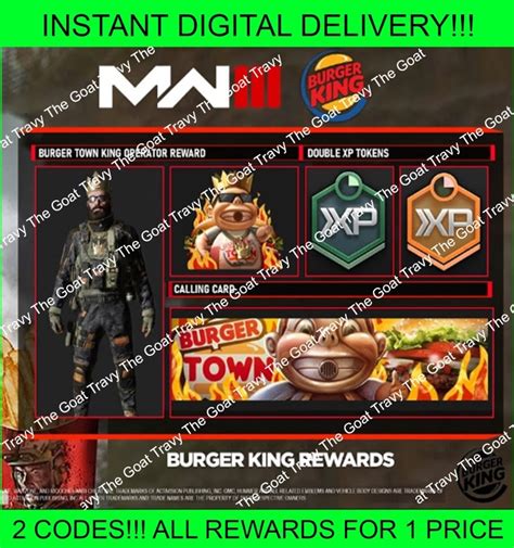 CALL of DUTY MW3 Burger King Burger Town Operator Skin Charm 2XP 2 Codes. Only a Few Left Will ...