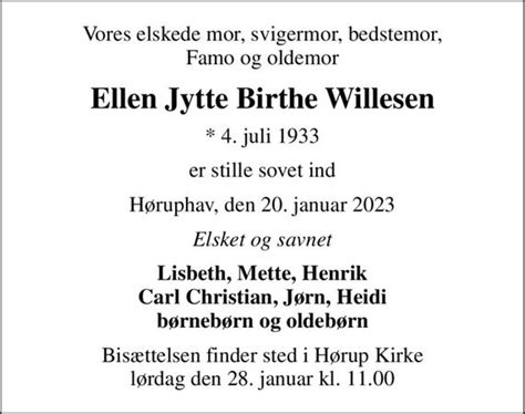 Ellen Jytte Birthe Willesen D Dsannoncer I Danmark