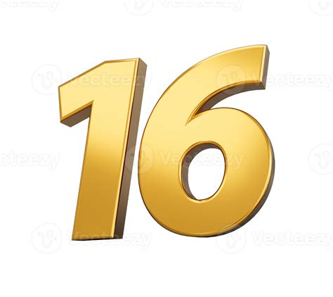 Gold Number 16 Sixteen Shiny 3d Number 16 Made Of Gold 3d Illustration