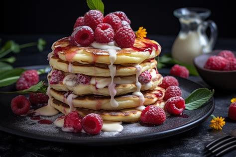 Premium Photo Raspberry Rose Cheesecake Pancakes