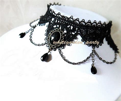 BLACK Lace Gothic Choker Necklace Goth Victorian Lolita Steampunk