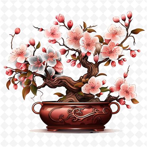 Premium PSD A Drawing Of A Cherry Blossom Tree With A Brown Pot With