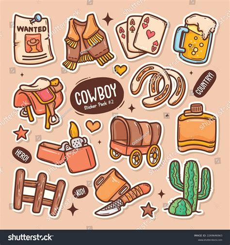 Cowboy Cute Doodle Vector Sticker Collection Stock Vector (Royalty Free ...