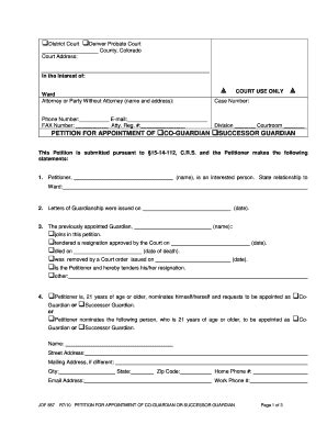 Fillable Online Petition For Appointment Of Co Guardian Or Successor