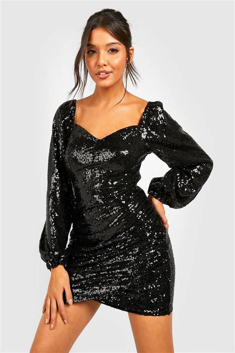 Sequin Blouson Sleeve Wrap Party Dress Boohoo