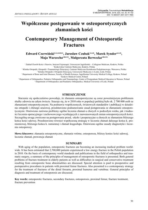 Pdf Contemporary Management Of Osteoporotic Fractures