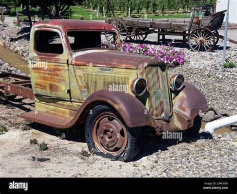 Old vintage rusty truck at a farm. (Editorial Use Only Stock Photo - Alamy