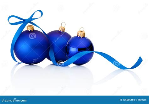 Three Blue Christmas Baubles on White Background Stock Image - Image of ...