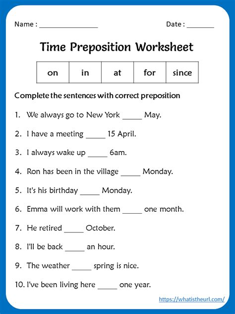 Grade 5 English Worksheets Prepositions