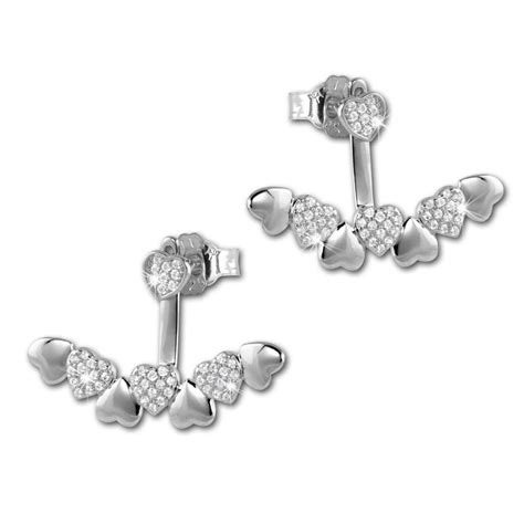 SilberDream Ohrstecker Dangle Ear Cuff Herzen weiß 925 Silber Ohrringe