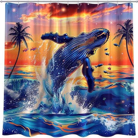 Oceanic Paradise Shower Curtain Vibrant Marine Life Design Humpback