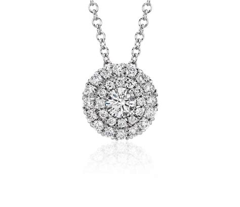 Double Halo Round Diamond Pendant In 18k White Gold 2 5 Ct Tw