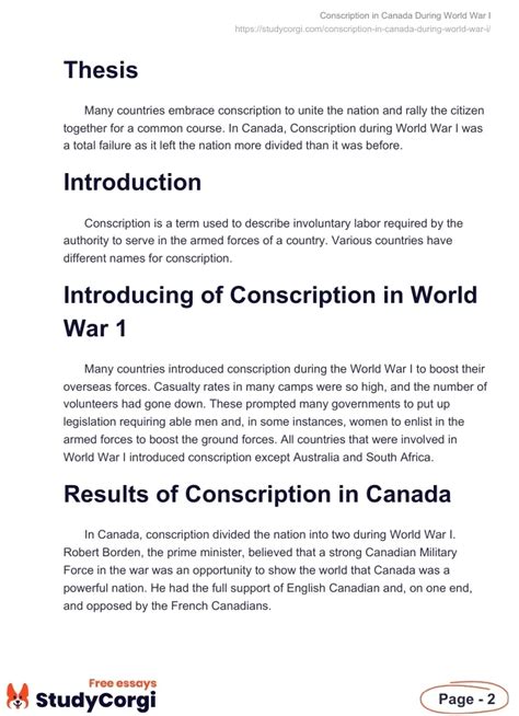 Conscription In Canada During World War I Free Essay Example