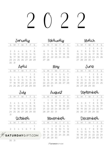 2022 Calendar Printable - Cute & Free 2022 Yearly Calendar Templates ...