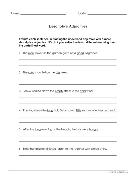 Descriptive Adjectives Recognizing And Writing 4 Worksheets Grades 3 4 Made By Teachers