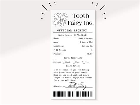 Black And White Tooth Fairy Certificate