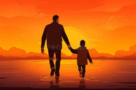 Vector Illustration Style Father And Son Generative Ai Stock