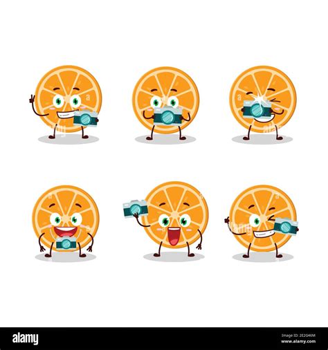 Photographer Profession Emoticon With Slice Of Orange Cartoon Character