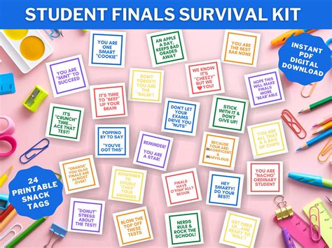 Final Exams Snack Tags Printable Food Notes For Student Finals Survival