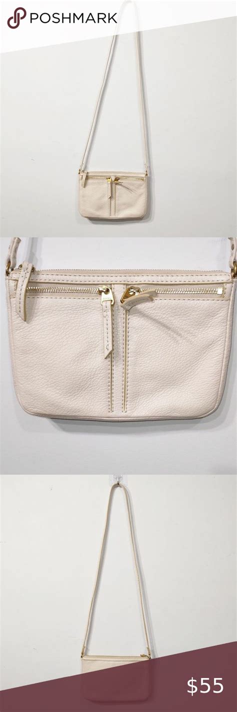 Fossil Erin Small Pebble Leather Top Zip Crossbody In Cream Zip