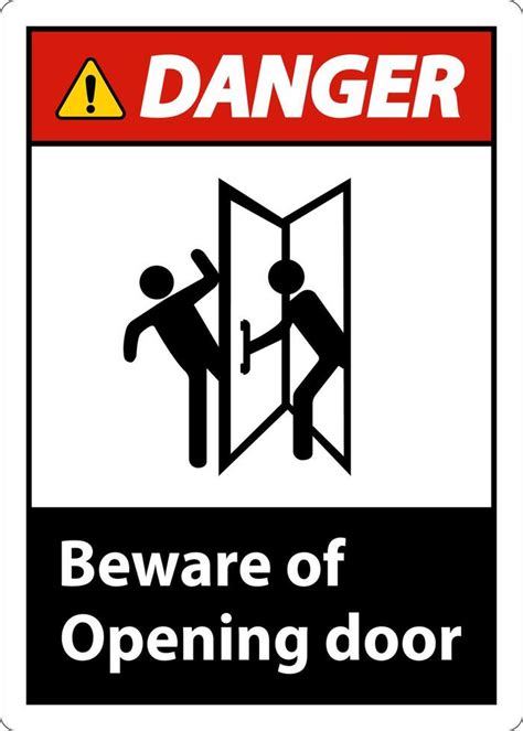 Danger Beware Opening Door Sign On White Background 15292704 Vector Art ...