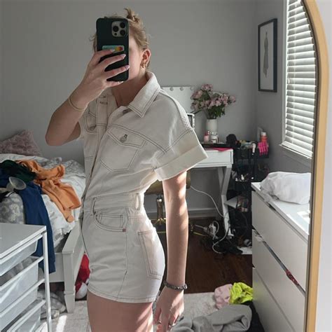 Zara White Denim Jumpsuit Size XS Worn Once Brand Depop