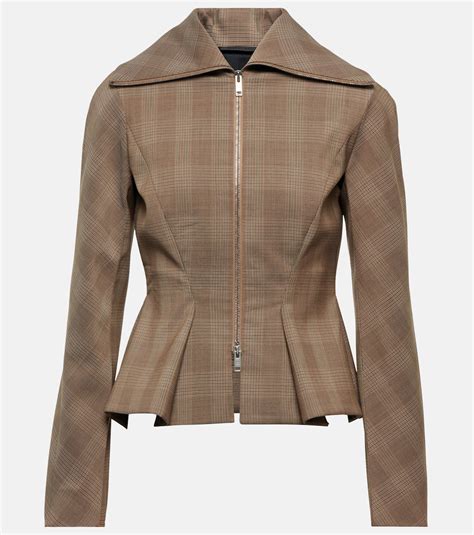 Checked Wool Blend Peplum Blazer In Brown Givenchy Mytheresa