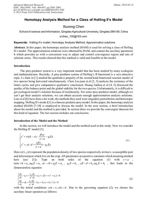 Homotopy Analysis Method For A Class Of Holling Iis Model Scientificnet