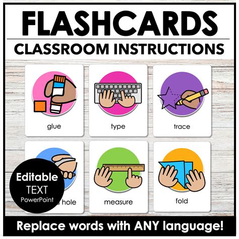 Classroom Instruction Flashcards Editable Vocabulary Flash Cards ESL