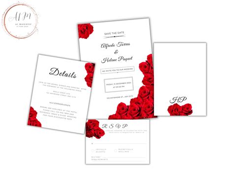 Red Rose Wedding Invitation Set, Red Rose RSVP, Dark Red Floral ...