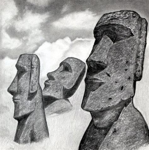 How To Draw Easter Island Heads Moai Statues Step By Step Drawing