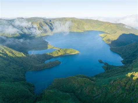 Belle Vue Panoramique Aérienne Du Lac Lagoa Do Fogo Dans L île De São