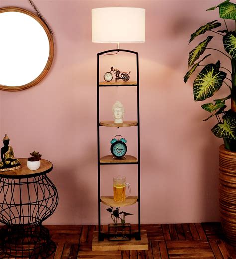 Buy Antz White Cotton Shade Shelf Floor Lamp With Metal Base At Off