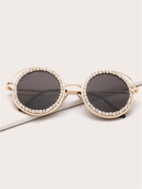 Rhinestone Round Frame Sunglasses Round Frame Sunglasses Sunglass Frames Sunglasses