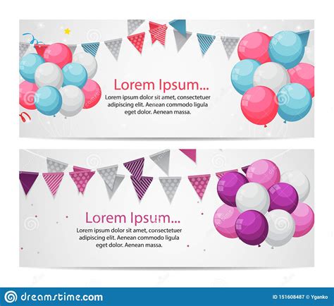 Party Birthday Background Baner With Flags And Balloons Vector