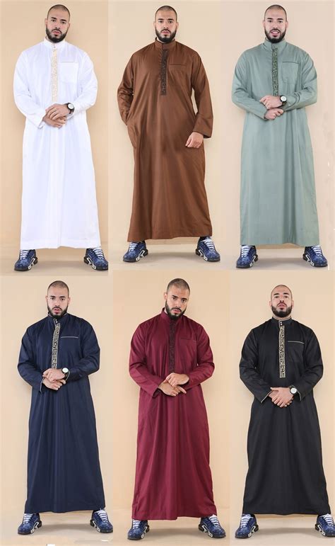 Mens Thobe Jubba Nehru Stand Collar Islamic Clothing Muslim Cotton