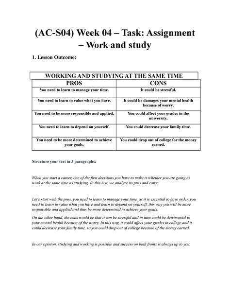 Ac S Week Work And Study Ac S Week Task Assignment