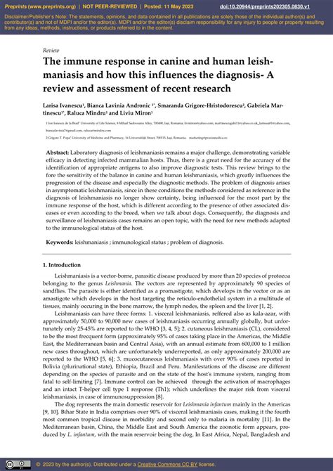 Pdf The Immune Response In Canine And Human Leishmaniasis And How