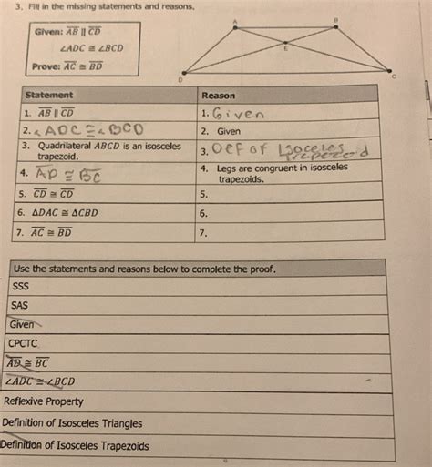 Solved Fill In The Missing Statements And Reasons A B Given