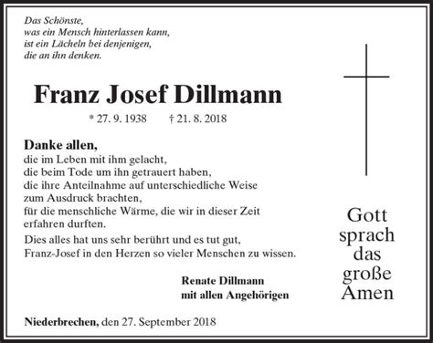 Traueranzeigen Von Franz Josef Dillmann Vrm Trauer De