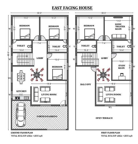 X East Facing House Plan Is Given In This Autocad Drawing File