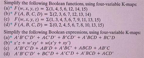 Solved Simplify The Following Boolean Functions Using