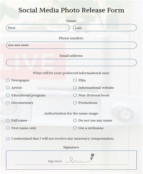 Free Social Media Photo Release Form Template 123formbuilder