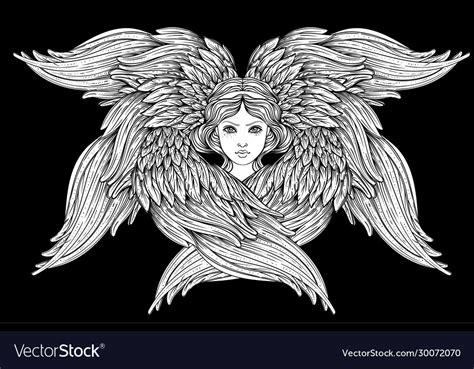 Seraph six winged angel isolated hand drawn Vector Image