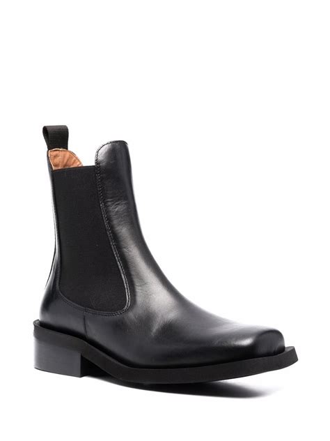 Ganni Square Toe Leather Chelsea Boots In Black ModeSens