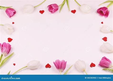 Frame Made Of Colourful Tulips Stock Photo Image Of Closeup